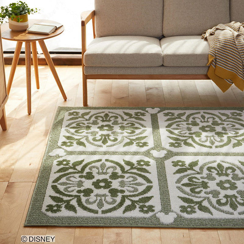 【Disney】ヨーロピアンスタイルをイメージしたエレガントなラグ MICKEY Carreaux RUG- ミッキー カローラグ グリーン
