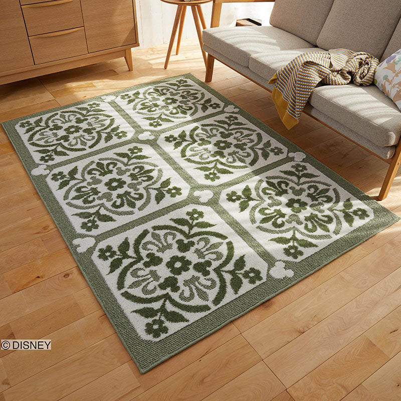 【Disney】ヨーロピアンスタイルをイメージしたエレガントなラグ MICKEY Carreaux RUG- ミッキー カローラグ グリーン