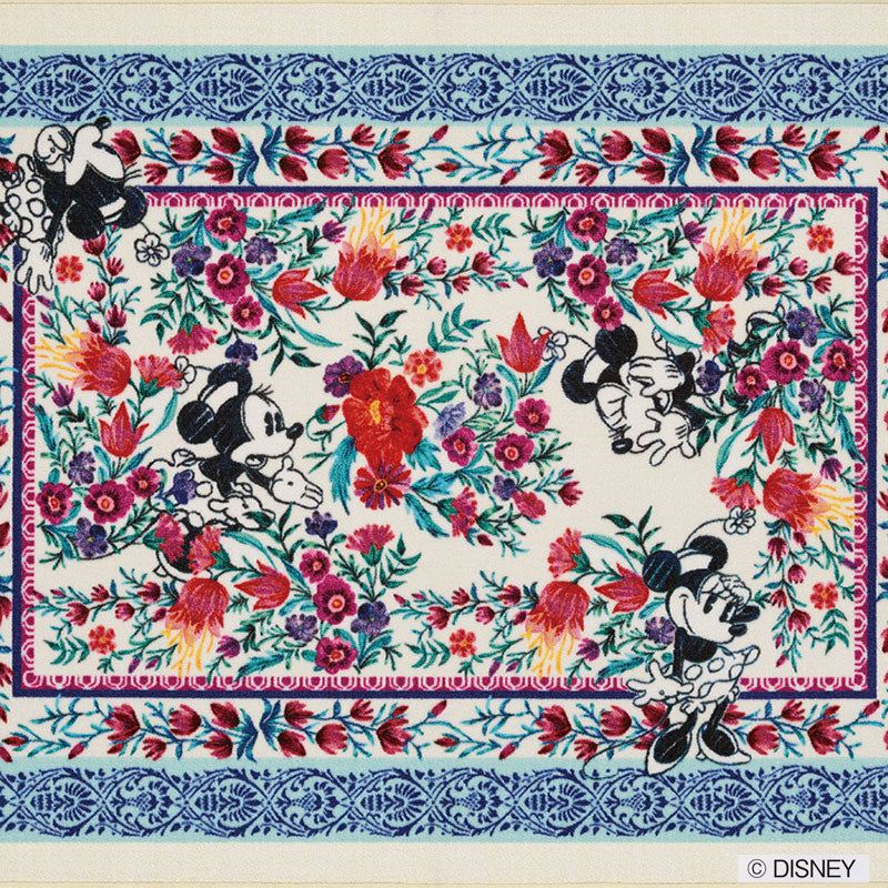 【Disney】お花畑の中で手描きタッチのミニーが遊んでいるラグ MICKEY Royal garden RUG- ミッキー ロイヤルガーデンラグ ブルー