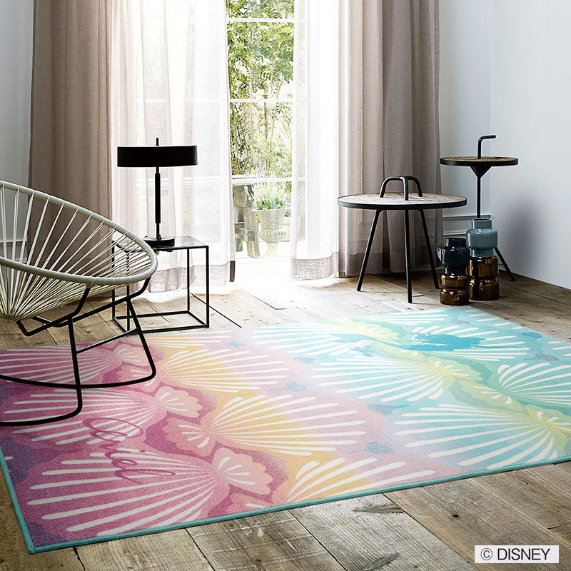 【Disney】カラフルなグラデーションの貝殻模様のラグ PRINCES Shell fish RUG- プリンセス シェルフィッシュラグ ブルー