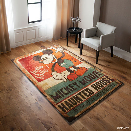 【Disney】ポスターモチーフのビンテージ感たっぷりの大人のラグ MICKEY Haunted house RUG- ミッキー ホーンテッドハウスラグ レッド