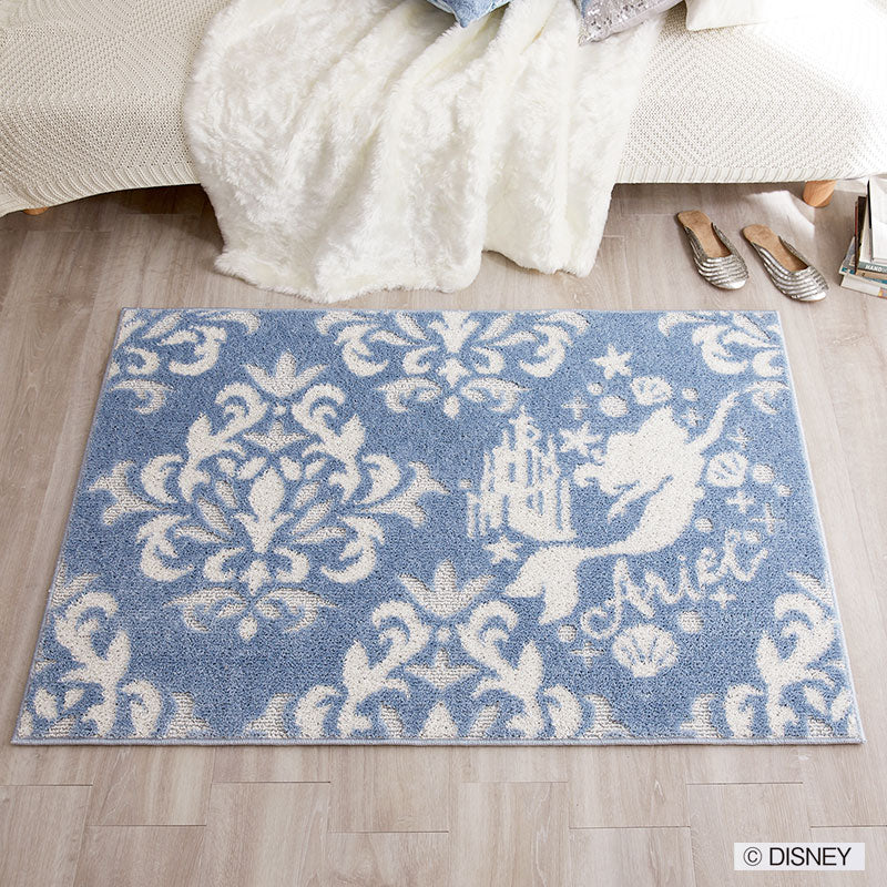 【Disney ディズニー】アリエルとダマスク柄がエレガントなラグ PRINCES Damask RUG - プリンセス ダマスクラグ ブルー