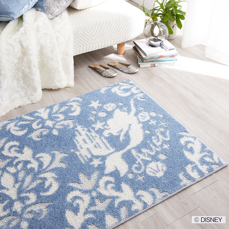 【Disney ディズニー】アリエルとダマスク柄がエレガントなラグ PRINCES Damask RUG - プリンセス ダマスクラグ ブルー