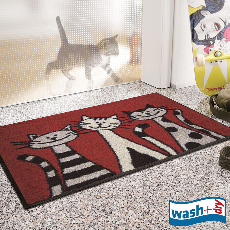 室内・屋外どちらでも使える機能性と丈夫さが魅力の玄関マット 50×75cm wash+dry(ウォッシュ アンド ドライ) Three Cats