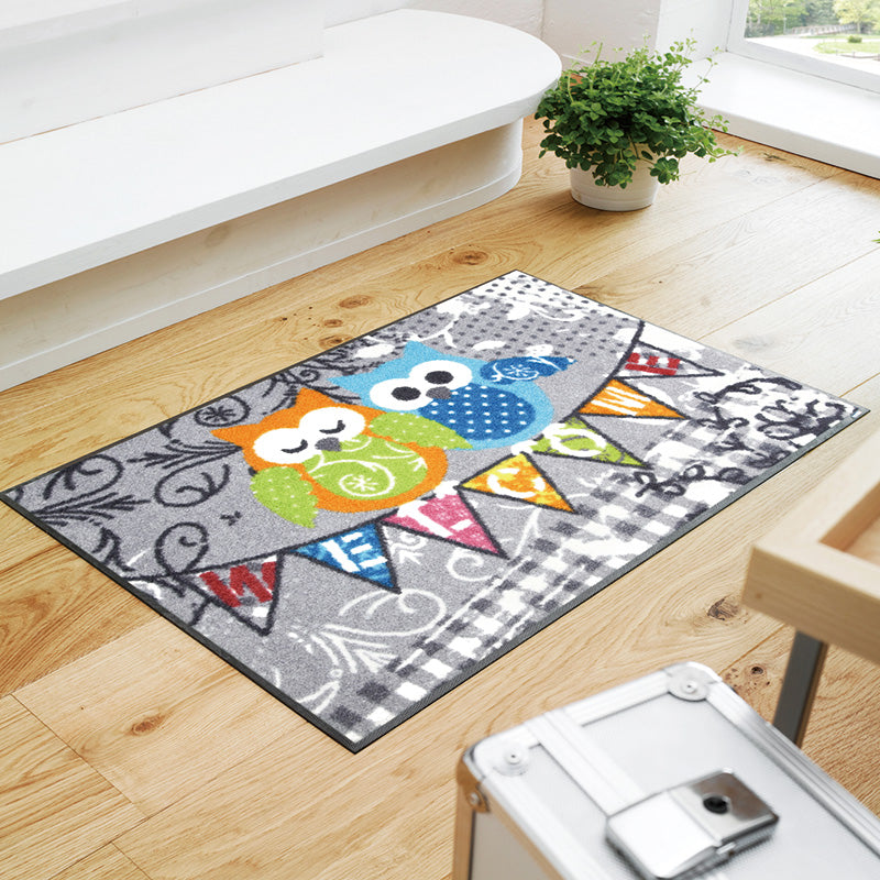 室内・屋外どちらでも使える機能性と丈夫さが魅力の洗える玄関マット 50×75cm wash+dry(ウォッシュ アンド ドライ) Welcome Owls