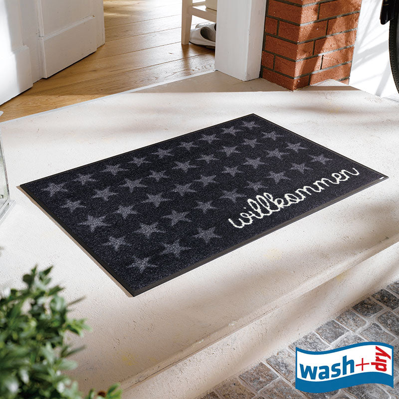 室内・屋外どちらでも使える機能性と丈夫さが魅力の洗える玄関マット 50×75cm wash+dry(ウォッシュ アンド ドライ) Willkommen Sterne