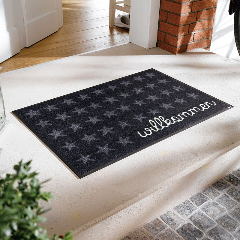 室内・屋外どちらでも使える機能性と丈夫さが魅力の洗える玄関マット 50×75cm wash+dry(ウォッシュ アンド ドライ) Willkommen Sterne