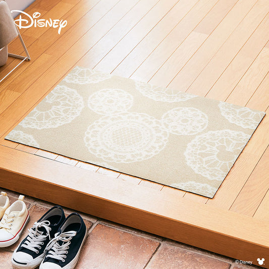 室内・屋外どちらでも使える機能性と丈夫さが魅力の洗える玄関マット 75×120cm wash+dry(ウォッシュ アンド ドライ) Mickey/ミッキー レース ベージュ
