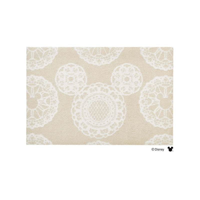 室内・屋外どちらでも使える機能性と丈夫さが魅力の洗える玄関マット 60×90cm wash+dry(ウォッシュ アンド ドライ) Mickey/ミッキー レース ベージュ
