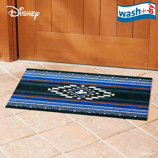 室内・屋外どちらでも使える機能性と丈夫さが魅力の洗える玄関マット 60×90cm wash+dry(ウォッシュ アンド ドライ) Mickey/ミッキー キリム ブルー