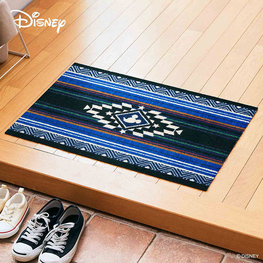 室内・屋外どちらでも使える機能性と丈夫さが魅力の洗える玄関マット 50×75cm wash+dry(ウォッシュ アンド ドライ) Mickey/ミッキー キリム ブルー
