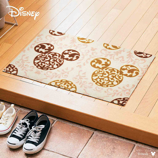 室内・屋外どちらでも使える機能性と丈夫さが魅力の洗える玄関マット 75×120cm wash+dry(ウォッシュ アンド ドライ) Mickey/ミッキー ロココ調 ブラウン