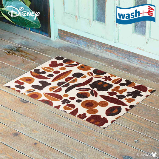 室内・屋外どちらでも使える機能性と丈夫さが魅力の洗える玄関マット 60×90cm wash+dry(ウォッシュ アンド ドライ) Mickey/ミッキー&ミニー モチーフ ブラウン