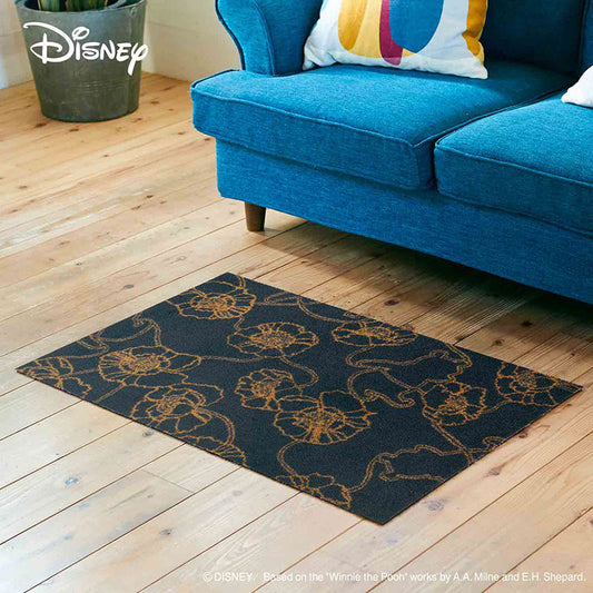 室内・屋外どちらでも使える機能性と丈夫さが魅力の洗える玄関マット 60×90cm wash+dry(ウォッシュ アンド ドライ) Phoo/くまのプーさん アネモネ ブラック