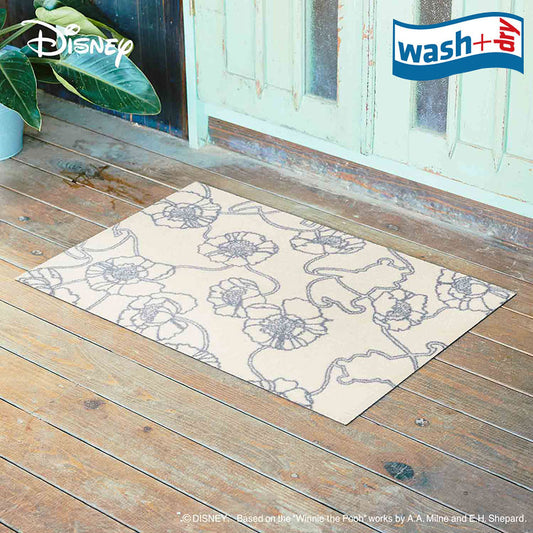 室内・屋外どちらでも使える機能性と丈夫さが魅力の洗える玄関マット 75×120cm wash+dry(ウォッシュ アンド ドライ) Phoo/くまのプーさん アネモネ ベージュ