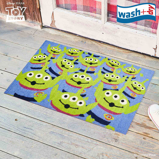 室内・屋外どちらでも使える機能性と丈夫さが魅力の洗える玄関マット 75×120cm wash+dry(ウォッシュ アンド ドライ) リトルグリーンメン/エイリアン