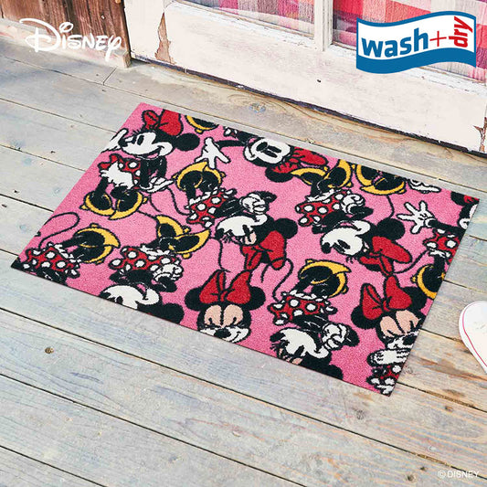 室内・屋外どちらでも使える機能性と丈夫さが魅力の洗える玄関マット 75×120cm wash+dry(ウォッシュ アンド ドライ) Minnie/ミニー