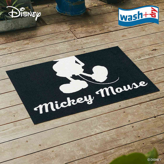 室内・屋外どちらでも使える機能性と丈夫さが魅力の洗える玄関マット 60×90cm wash+dry(ウォッシュ アンド ドライ) Mickey/ミッキー シルエット ホワイト