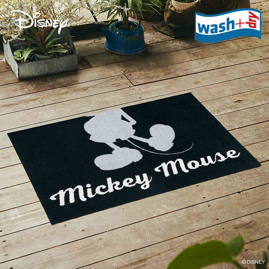 室内・屋外どちらでも使える機能性と丈夫さが魅力の洗える玄関マット 50×75cm wash+dry(ウォッシュ アンド ドライ) Mickey/ミッキー シルエット グレー