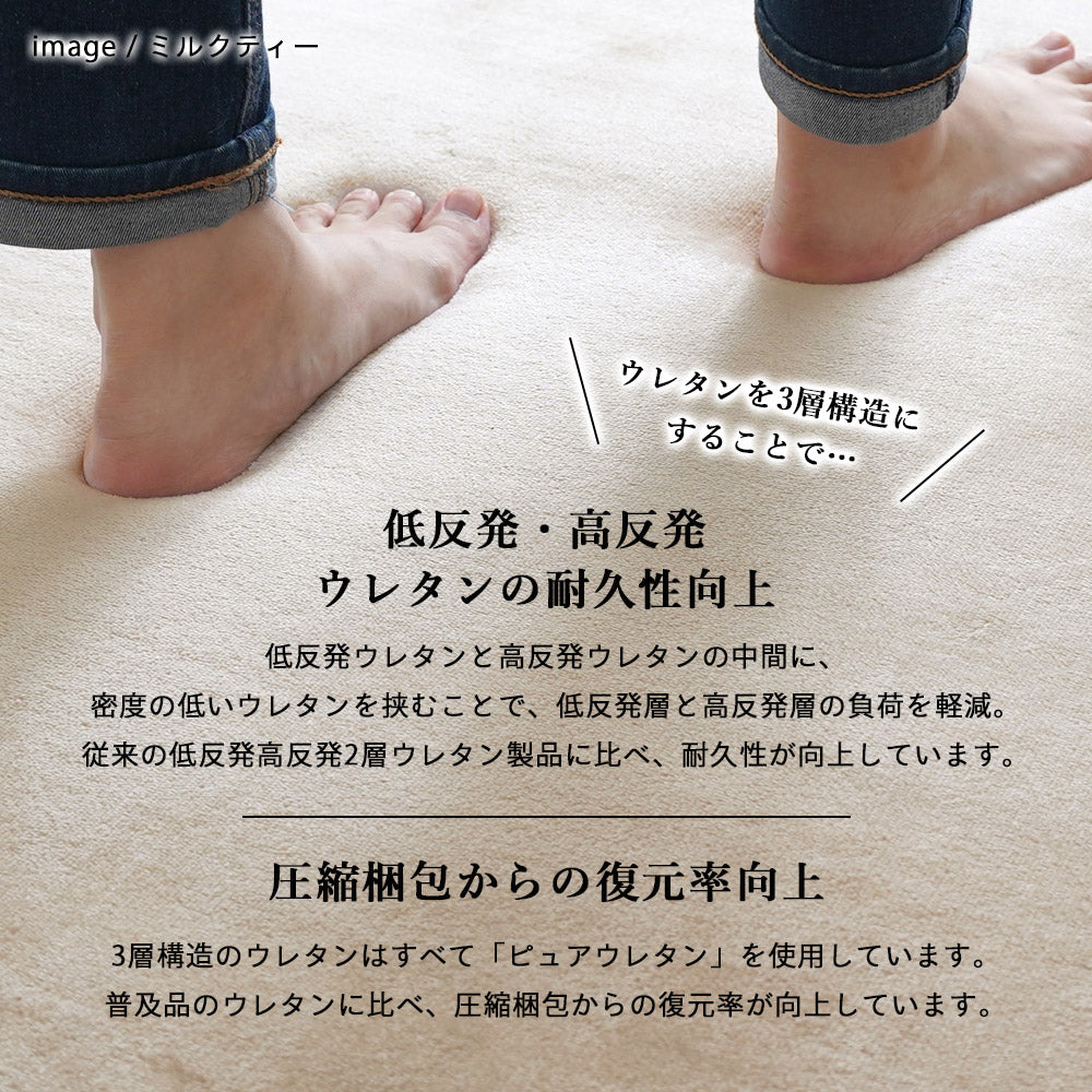 極上のもっちりボリュームで防音効果も!低反発×高反発手洗いできるフランネルラグ102