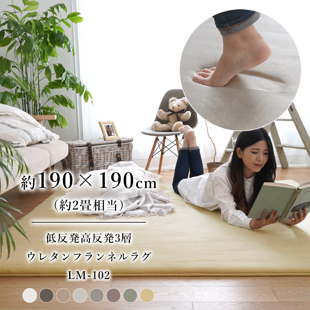 極上のもっちりボリュームで防音効果も!低反発×高反発手洗いできるフランネルラグ102