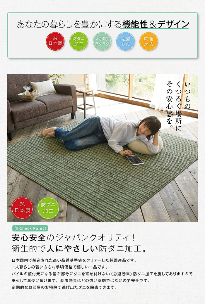 防ダニ・耐熱・滑り止め加工のおしゃれな洗える日本製ナチュラルモダンボリュームラグ Nature - ナチュール