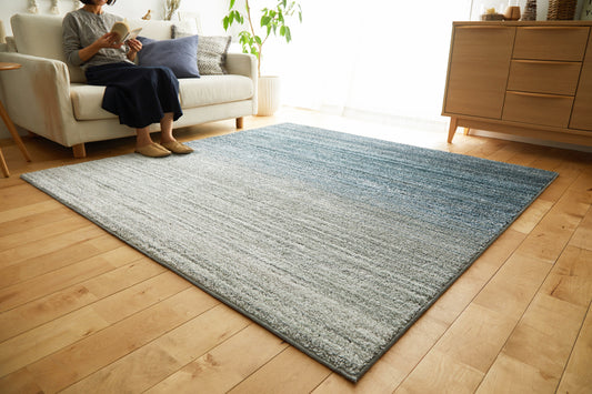 美しいマリンテイストのグラデーションで防ダニ・防炎加工の高機能洗える日本製ラグ オンブレー