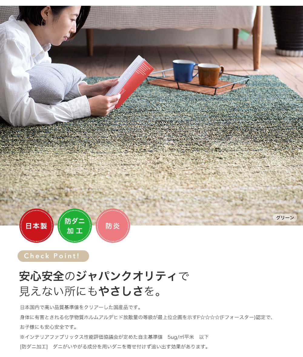 美しいマリンテイストのグラデーションで防ダニ・防炎加工の高機能洗える日本製ラグ オンブレー