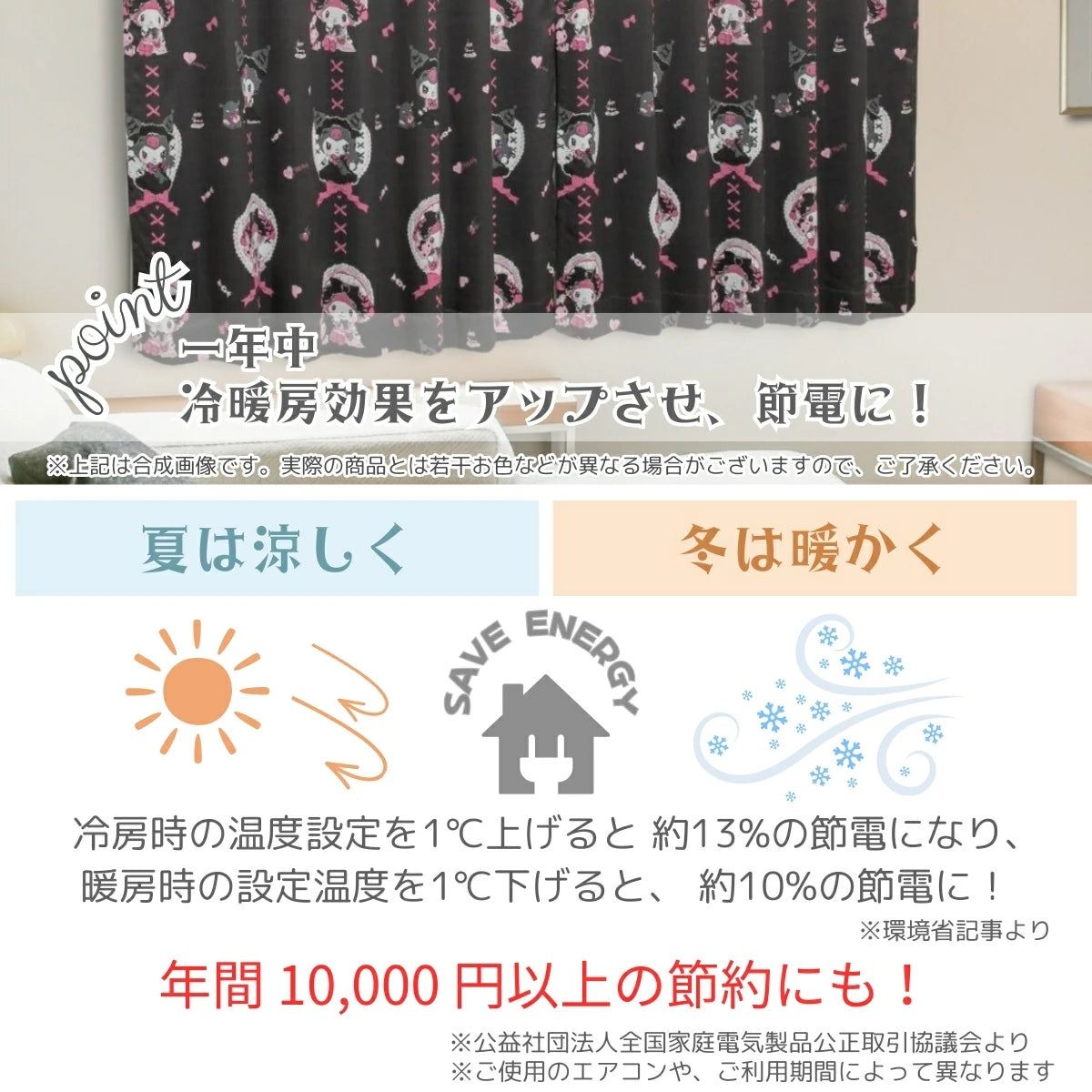 【Sanrio サンリオ】真夜中のメロクロデザインのクロミ・マイメロ遮光 カーテン 2枚組