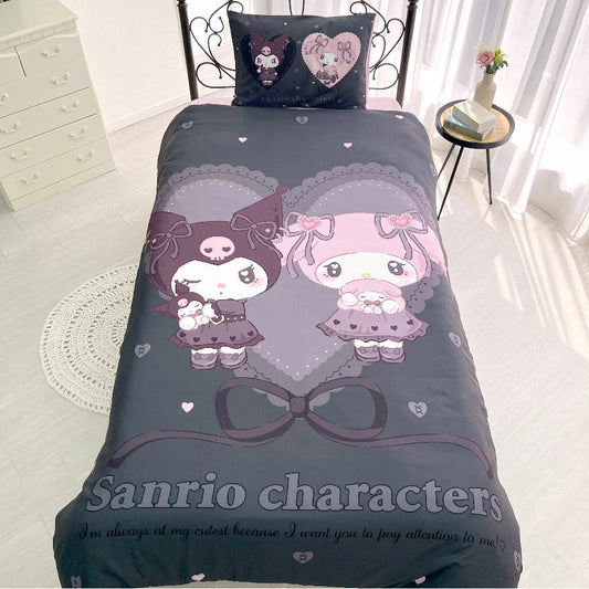 【Sanrio サンリオ】メロクロ エバ柄柄がが布団ふとんカバーセット（布団カバー・シーツ・ピローケース）カバーリング3点セット (C)'23 SANRIO(L)