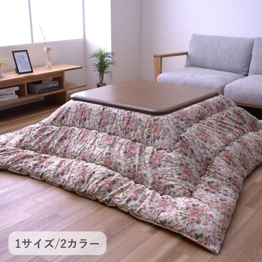 こたつ布団 厚掛け 花柄 205×245cm 綿100％ フランネル調 裏地 起毛 あったか 日本製 ベージュ ブラウン