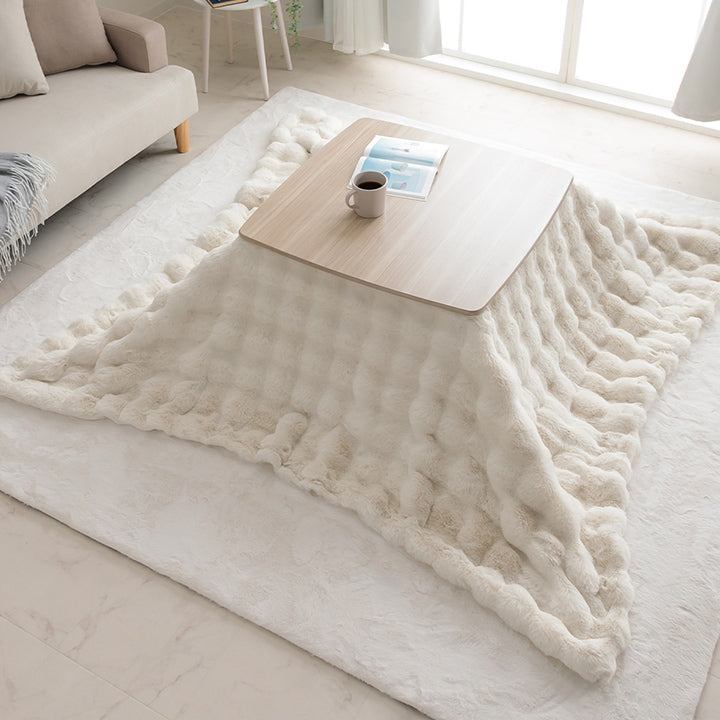 薄掛 こたつ布団 正方形 こたつ掛布団 こたつ掛け毛布 洗える おしゃれ かわいい コタツ布団 白 フェイクファー フランネル 省エネ 韓国インテリア 海外風 新生活 北欧 姫系 ふわふわ アイボリー 洗える薄掛こたつ布団　2サイズ