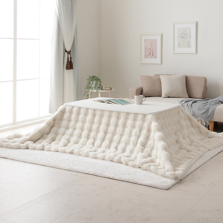 薄掛 こたつ布団 正方形 こたつ掛布団 こたつ掛け毛布 洗える おしゃれ かわいい コタツ布団 白 フェイクファー フランネル 省エネ 韓国インテリア 海外風 新生活 北欧 姫系 ふわふわ アイボリー 洗える薄掛こたつ布団　2サイズ