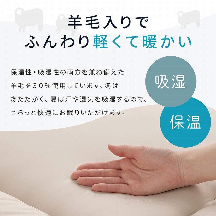 羊毛ヌード（ウール入り防ダニヌード） 敷布団 ダブル 防ダニ ふとん ウール 国産 ヌード アイボリー 羊毛　約140×210cm(ダブルロング)