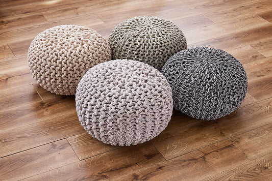 ハンドメイド 綿100％の編み込みスツール ブレイドプフ