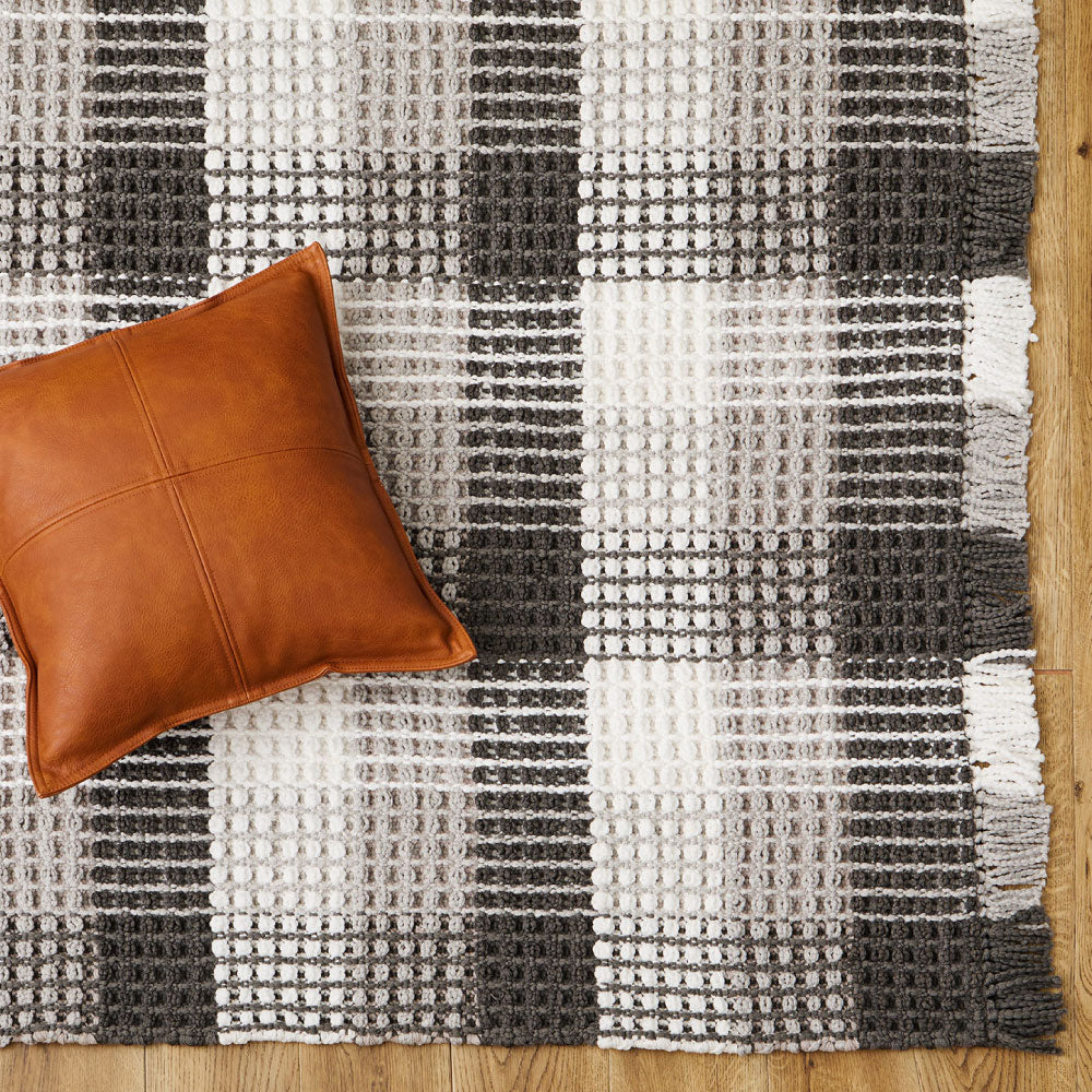 ワッフル風ラグ チェック柄 綿 ポリエステル 洗える ナチュラル 北欧 エルフ 100×140cm 130×190cm