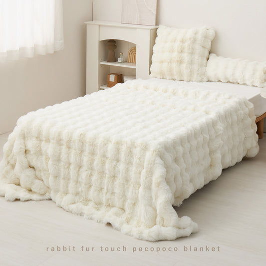 ひざ掛け　毛布　 秋 冬 フェイクファー 韓国インテリア 海外風 暖かい ふわもこ おしゃれ 洗える かわいい ラビットファー調 大人かわいい おしゃれ 北欧 姫系 ふわふわ ホワイトインテリア アイボリー洗えるひざ掛け・毛布　４サイズ