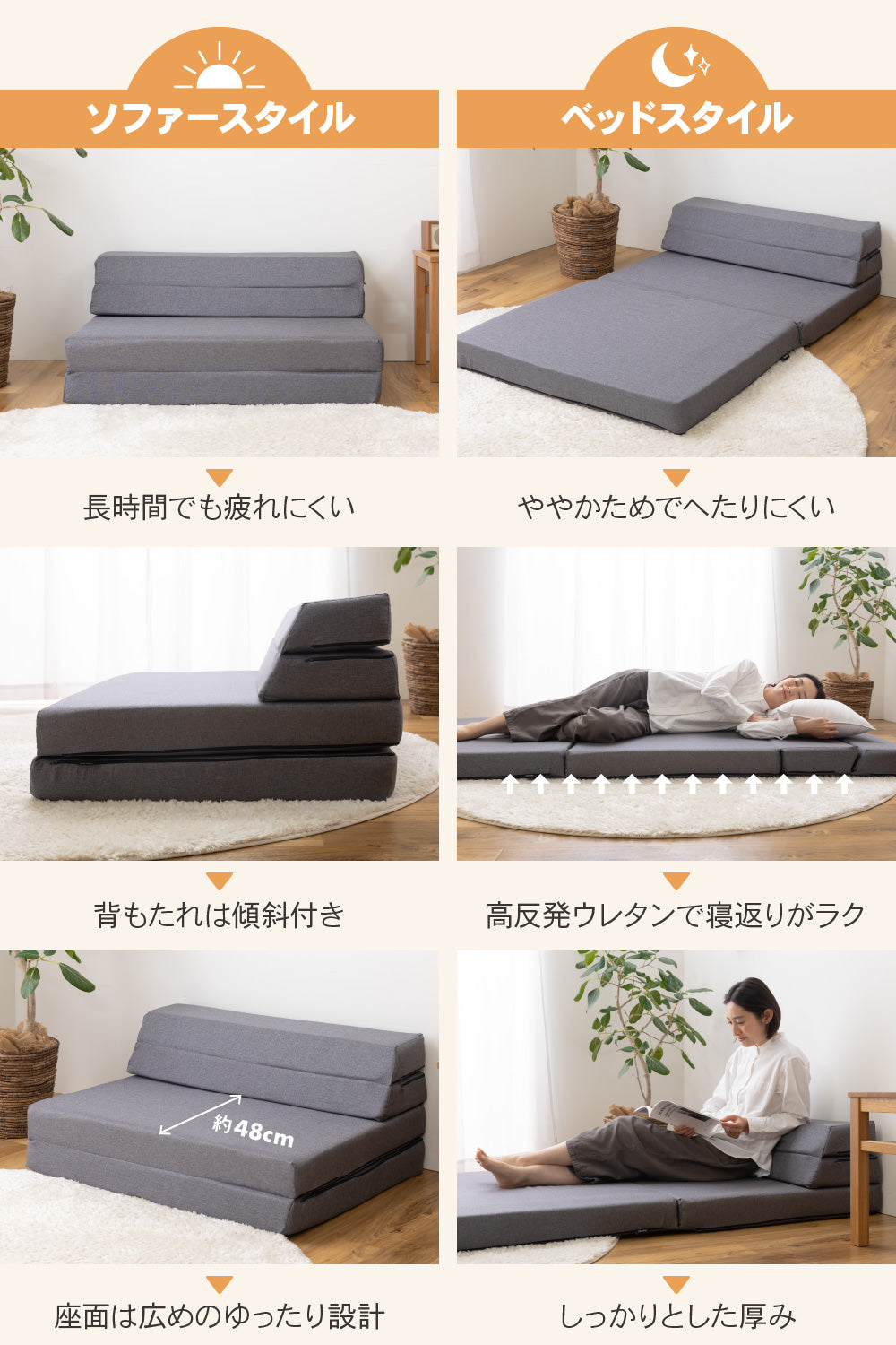 Nソファにもなる3WAY高反発折り畳みカバーが洗えるマットレス (FJ) [シングル]【約97×210×10cm】