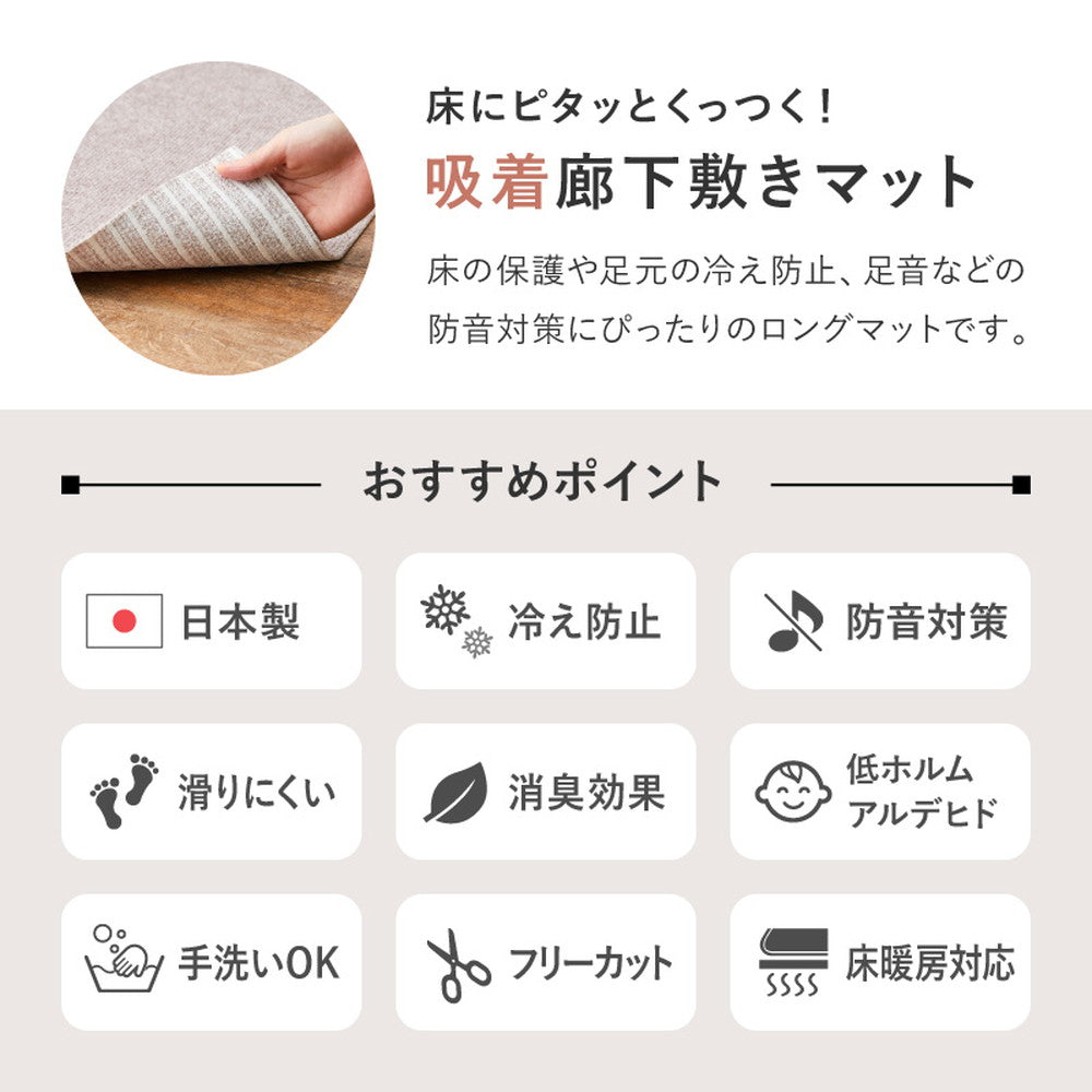 洗えるぴたっと吸着、ズレにくい 吸着マット　ピタ　廊下敷きマット