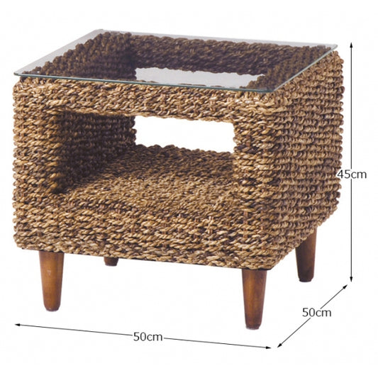 丁寧に編みこまれたアバカ素材､アジアンリゾートのような雰囲気が味わえます　サイドテーブル（ナチュラル）