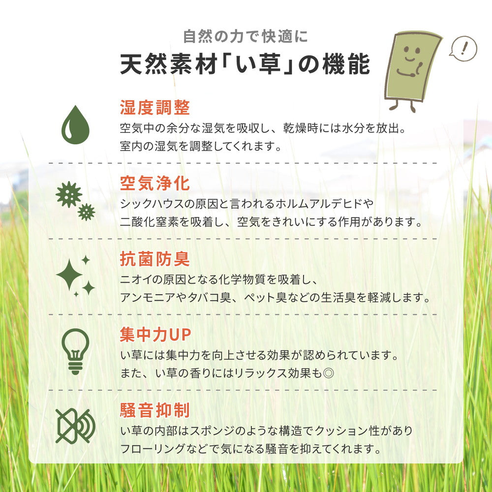上質な国産い草を100%使用のさりげなく季節の彩りを添えてお出迎え。厳選した国産い草で織り上げた重厚感漂う玄関マット（裏貼り） エルモード