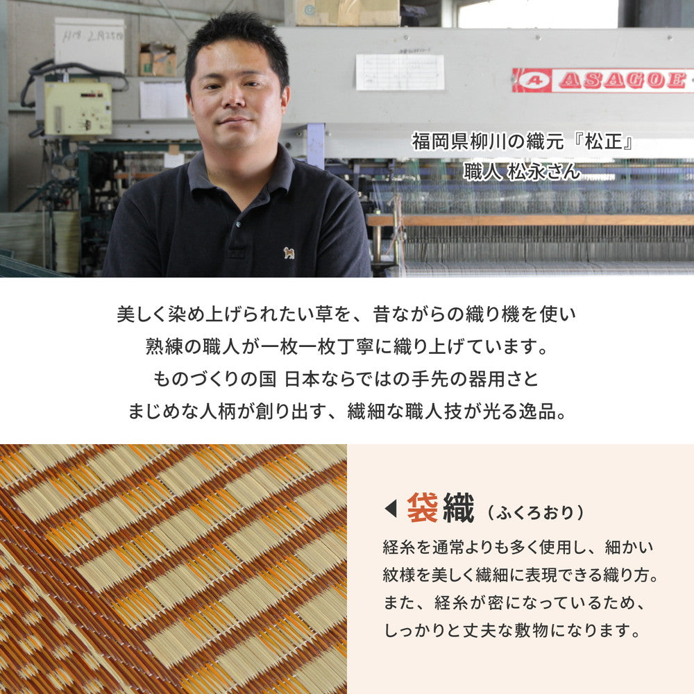上質な国産い草を100%使用のさりげなく季節の彩りを添えてお出迎え。厳選した国産い草で織り上げた重厚感漂う玄関マット（裏貼り） エルモード