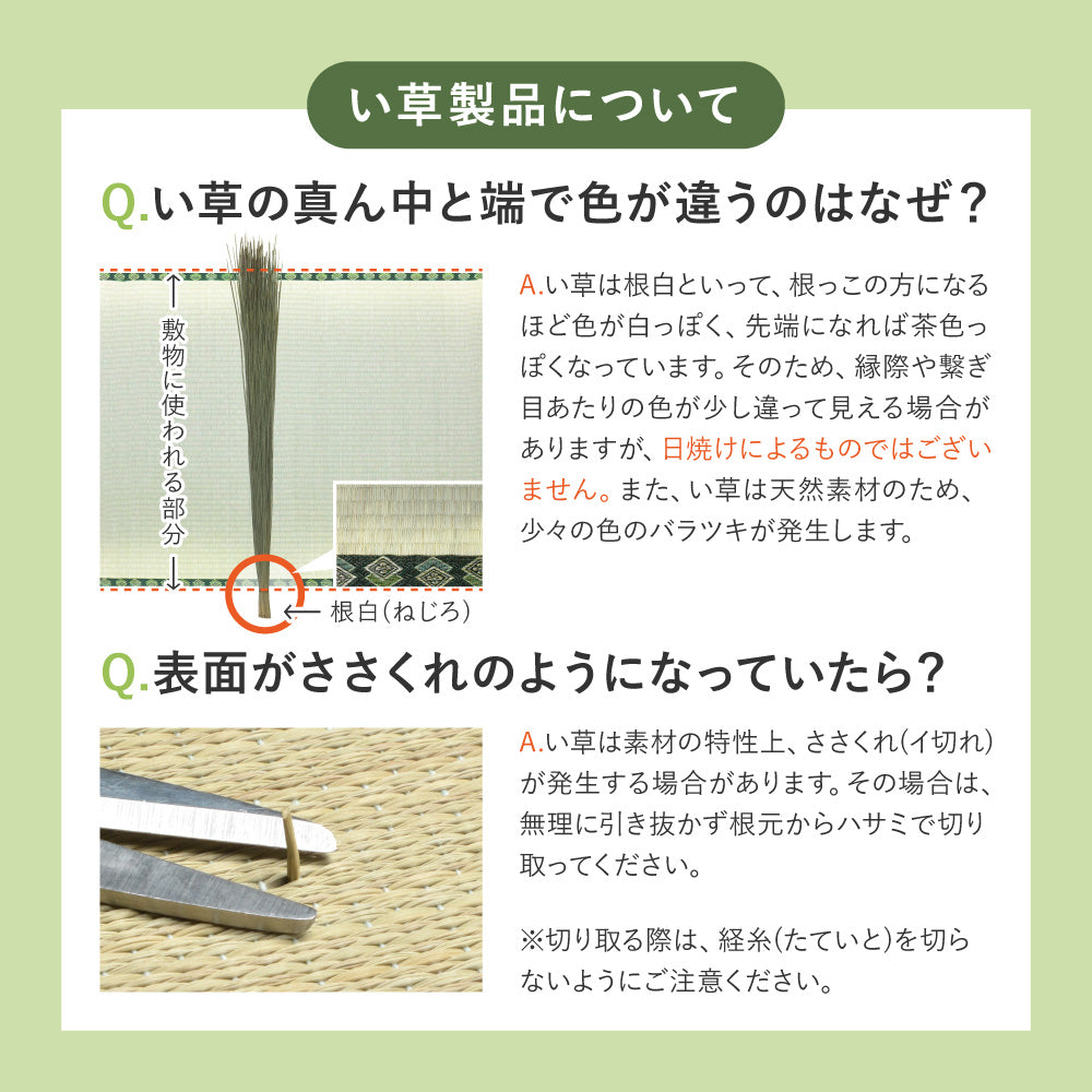和モダンテイストのパッチ柄い草ラグ クレパス 8mmウレタン 裏面：不織布