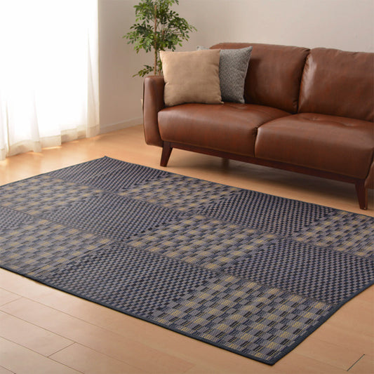 収納簡単！はっ水加工付き　和モダンテイストのい草ラグ　キハチ　120×180cm 180×180cm 180×240cm 240×240cm 240×320cm