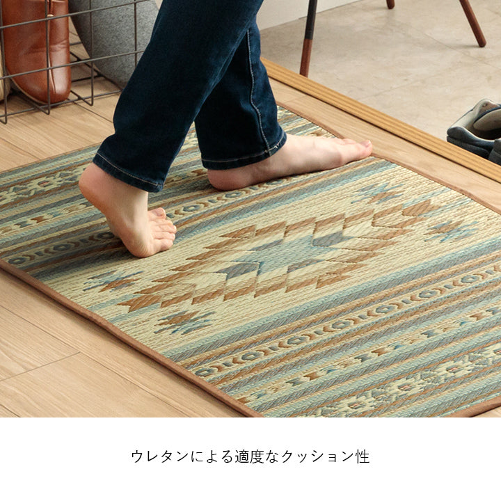純国産 ずれにくい 消臭効果のあるさらさらキリム柄い草玄関マット 『Ｆピオス』 60×90cm 70×120cm