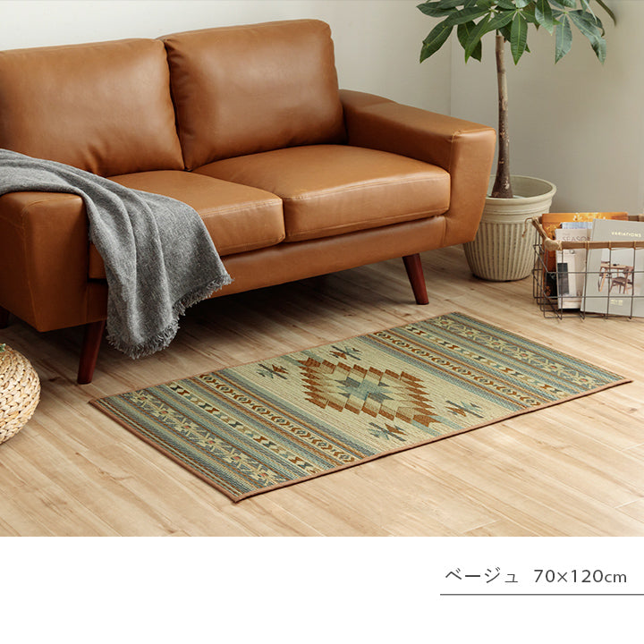 純国産 ずれにくい 消臭効果のあるさらさらキリム柄い草玄関マット 『Ｆピオス』 60×90cm 70×120cm