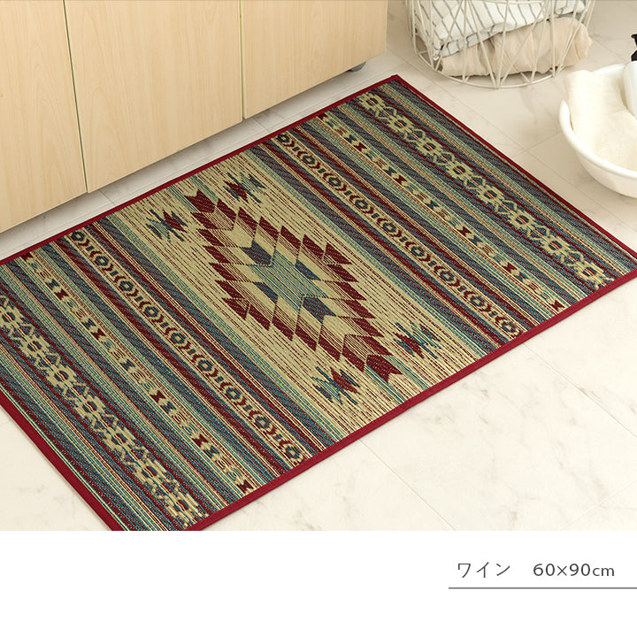純国産 ずれにくい 消臭効果のあるさらさらキリム柄い草玄関マット 『Ｆピオス』 60×90cm 70×120cm