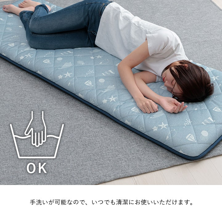 ひんやり接触冷感生地を使用した三層長座布団 ルカン パング [ブルー]