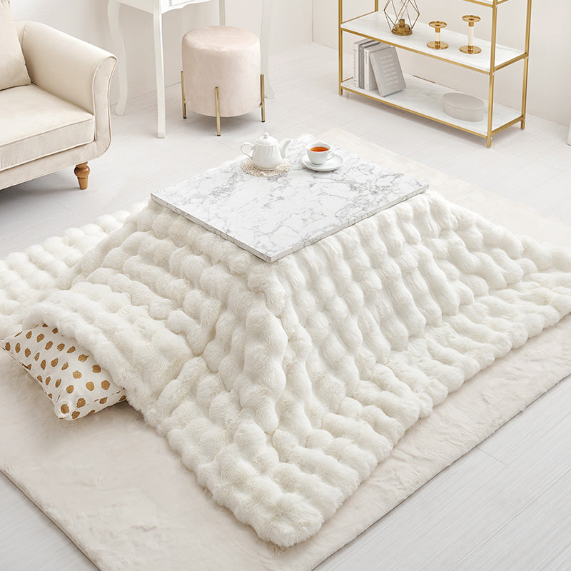 こたつ＋うす掛け布団 ２点セット 大理石柄のこたつテーブルとラビットファーのようなふわもこ掛け布団セット