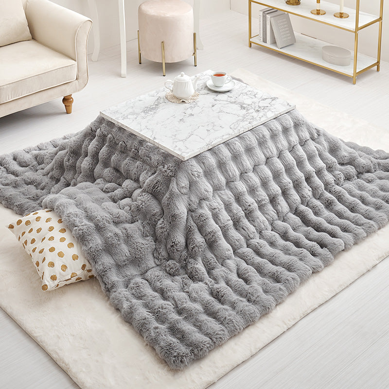 こたつ＋うす掛け布団 ２点セット 大理石柄のこたつテーブルとラビットファーのようなふわもこ掛け布団セット